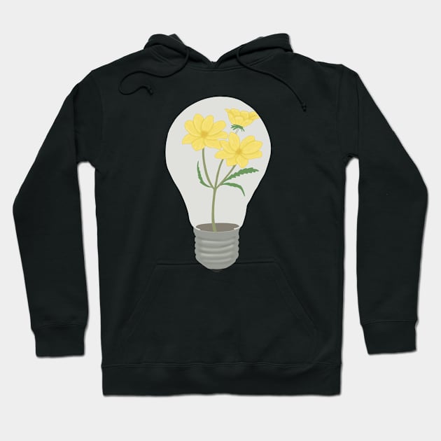 Light blub with yellow flowers growing inside Hoodie by Becky-Marie